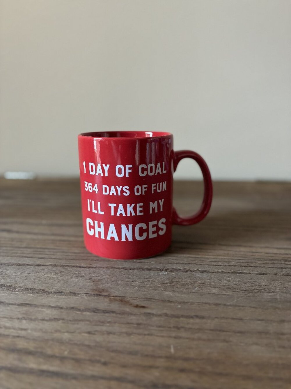 Funny Christmas Coffee Mug; Designs by Kathy; Red/White